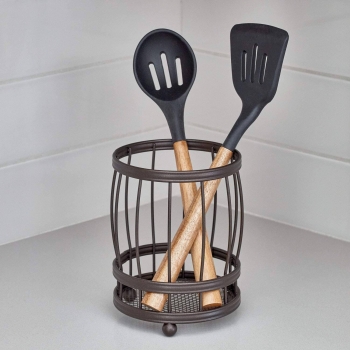 Metal+Utensil++Cutlery+Holder+Canister+for+Kitchen+Countertop+Storage+black